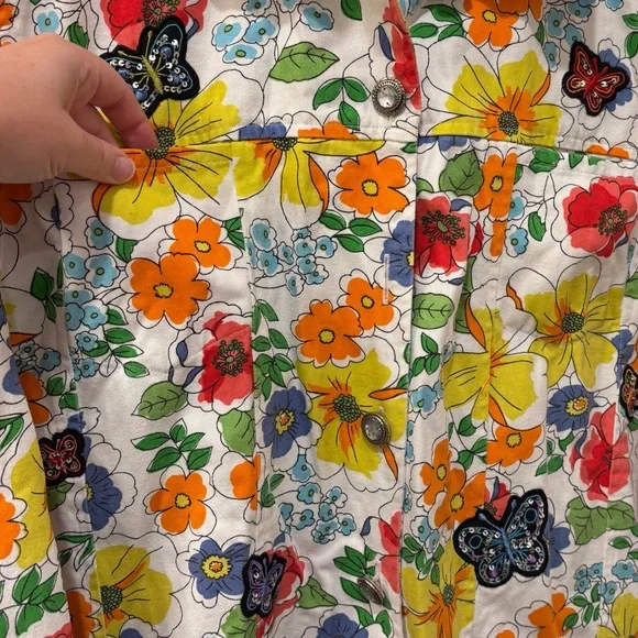 Vintage 90s butterfly appliqué floral shirt jacket, large - Picture 3 of 12
